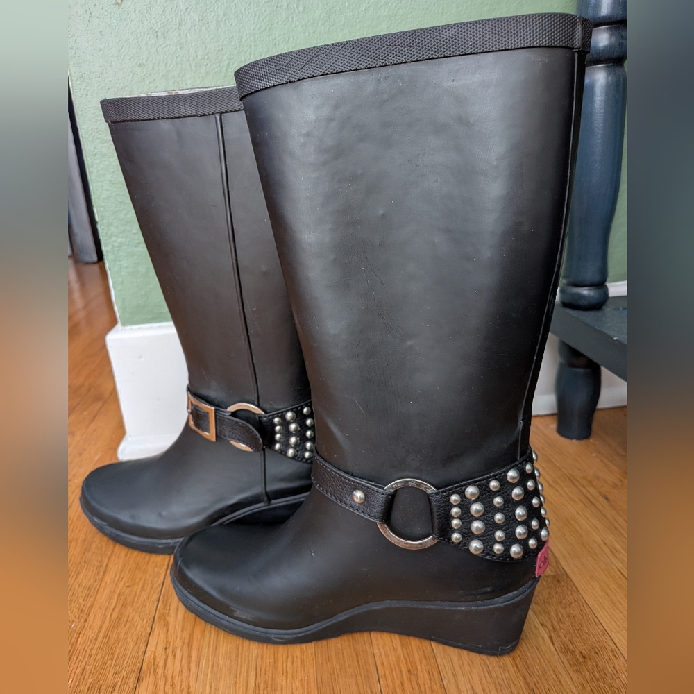 Chooka Black Waterproof Boots Stud Harness Ankle Wedge Heel 8